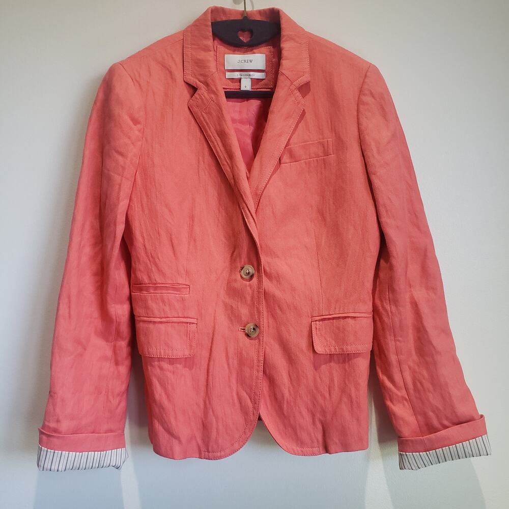 J Crew Schoolboy Blazer Women's 0 Peach Coral 2 Button Closure Lined